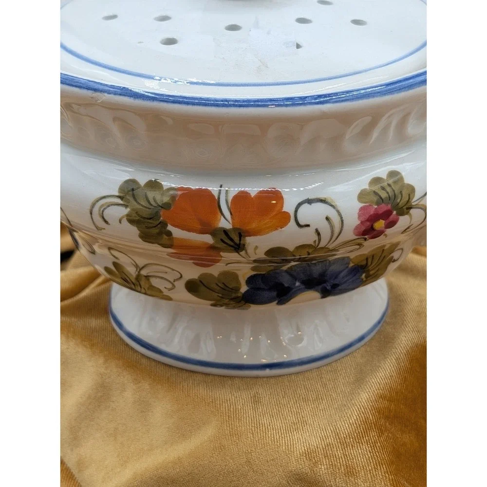 Maioliche Deruta Italy Hand Painted Ceramic Garlic & Onion Keeper JarVintage